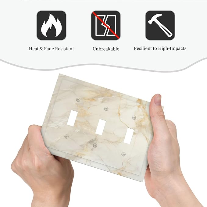 Light Switch Cover Plate Beige Gold Marble Abstraction Morden Art 3 Gang Triple Toggle Decorative Switch Plates Wall Plates Electrical Switchplate Faceplate for Kitchen Bathroom Decor
