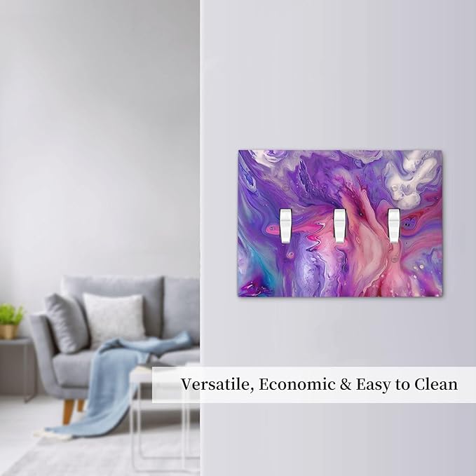 Liquid Marble Modern Abstract Texture Abstract Purple Paint Wall Art Decorative Switch Plates 3 Gang Wall Plate Faceplate Electrical Wall Panels Triple Toggle Light Switch Cover for Office Living Room