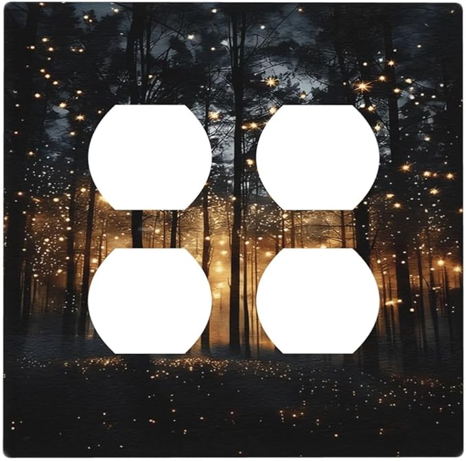 Whimsical Nature Enchanted Forest Landscape Outlet Covers 2 Gang Double Duplex Decorative Light Switch Covers Electrical Wallplates Socket Faceplate for Bedroom Living Room Decor