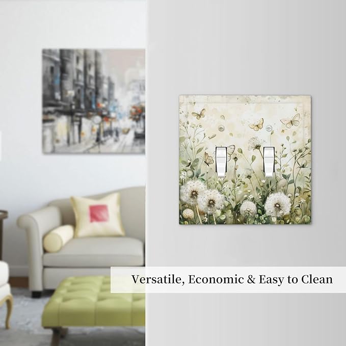 Light Switch Cover Plate Watercolor Butterflies Dandelions Wildflowers 2 Gang Double Toggle Decorative Switch Plates Wall Plates Electrical Faceplate for Bathroom Bedroom Decor