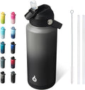 BJPKPK Water Bottle with Straw Lid, 32oz Vacuum Insulated Water Bottles, Metal Stainless Steel Thermo for Sports, Travel, BPA Free Leak Proof Thermo, Cups, Flasks, Tumblers,Black Grey