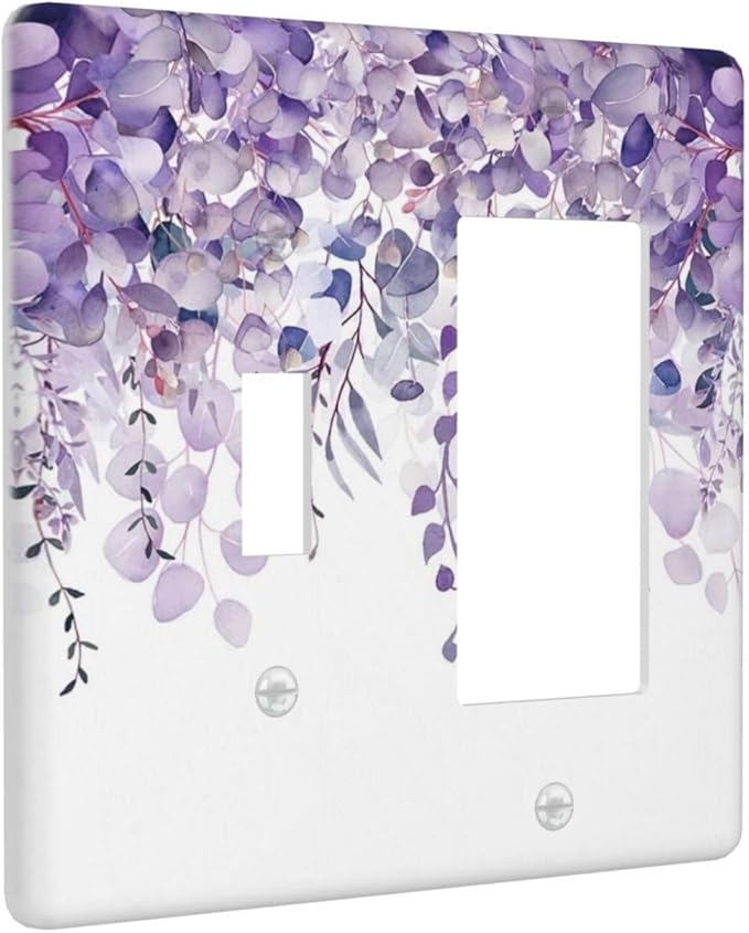 Purple Plants Leaves Eucalyptus Vine Floral Flowers Outlet Covers 1 Toggle 1 Rocker Combination Decorative Wall Plate Electrical Switch Plates Light Switch Cover Plate for Bedroom Living Room Decor