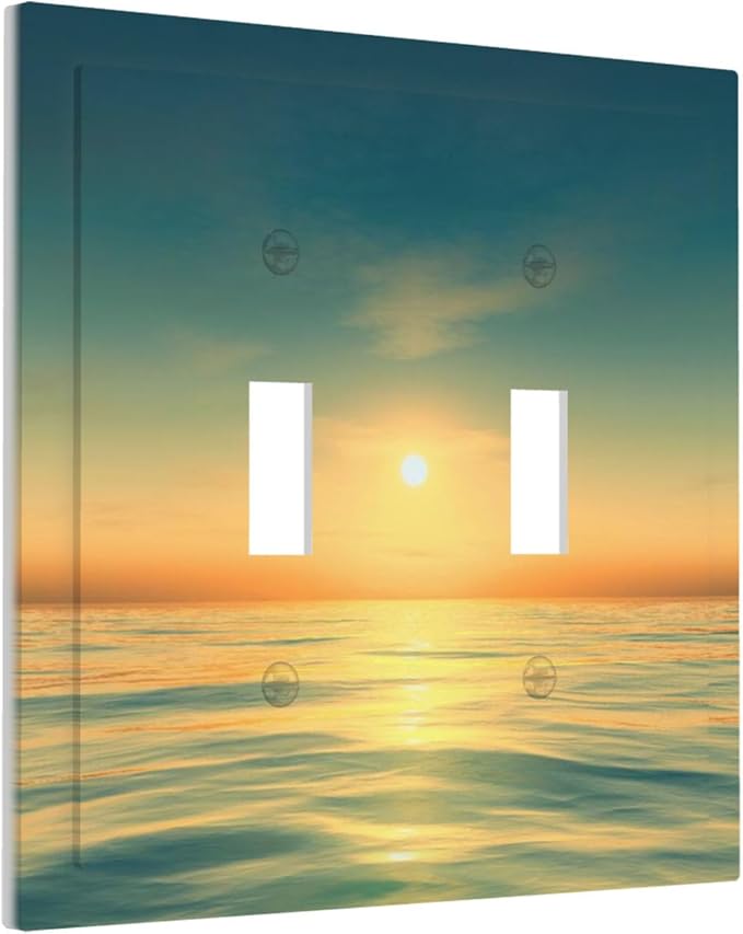 Serene Coastal Sunset Double Toggle Switch Cover - 2-Gang Standard US Size Minimalist Ocean Landscape Design Light Switch Covers for Bathroom Decor