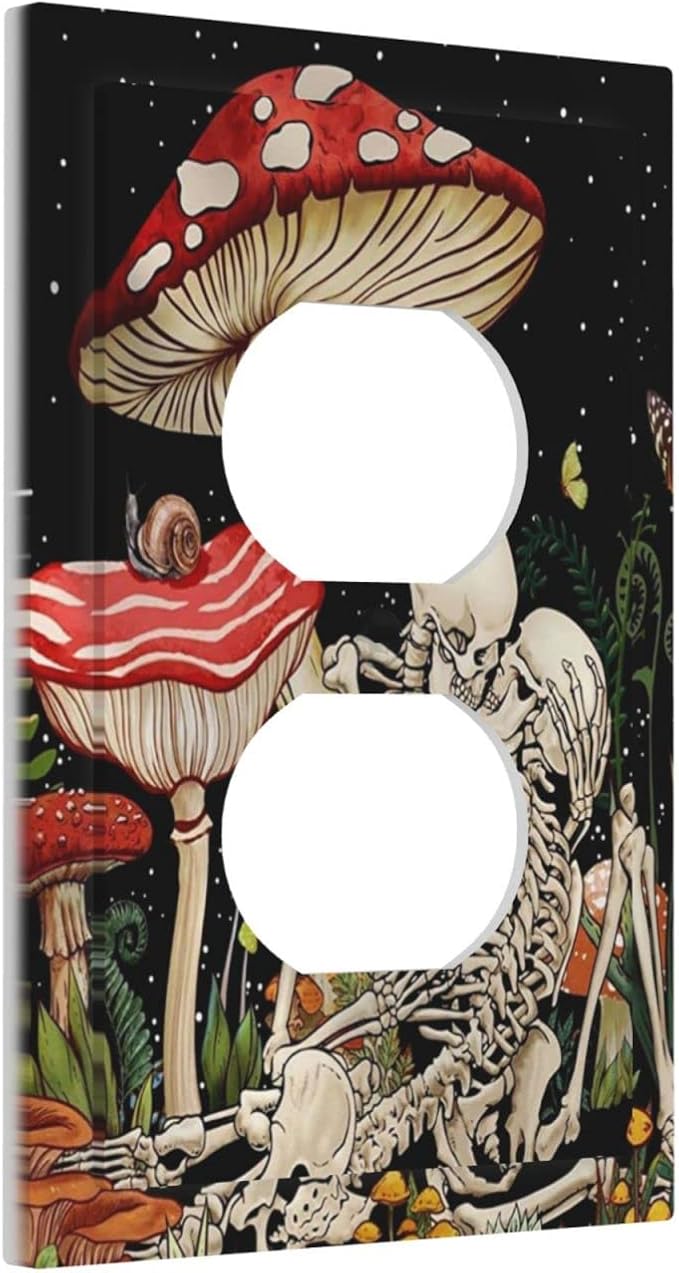 Mushroom Skull Skeleton Moon 1 Gang Outlet Plate Decorative Duplex Outlet Covers Electrical Receptacle Lightswitch Star Plants Flora Faceplate 5" X 3"