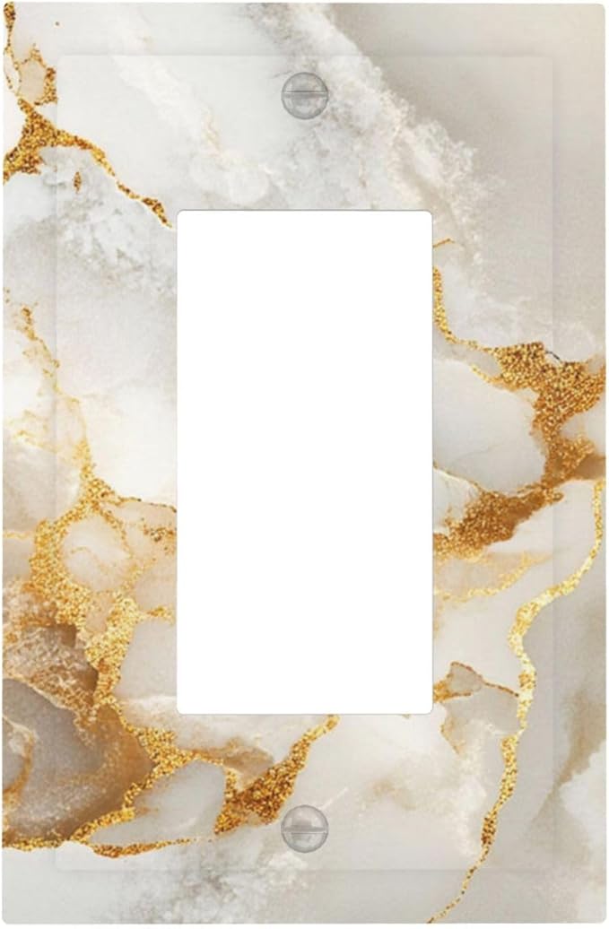 Gold Marble Crack Simple Abstract Print Decorative Outlet Covers 1 Gang Single Rocker Light Switch Cover Plate Wall Plates GFCI Faceplate for Bathroom Kitchen Home Decor