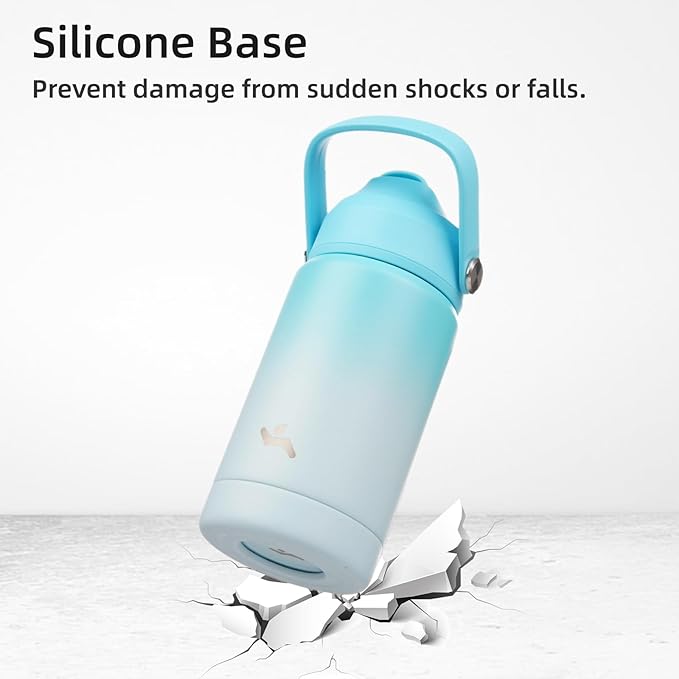 Konokyo Insulated Water Bottle with Straw Lid,24 oz Stainless Steel Vacuum Metal Bottle with Silicone Handle,Sea Salt
