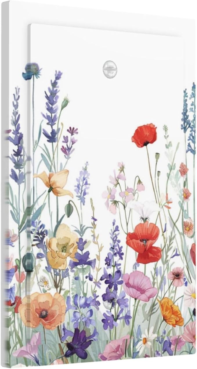 Colorful Floral Purple Lavender Flower Leaves Plants Light Switch Cover Plate 1 Gang No Device Blank Electrical Wall Plates Faceplate Decorative Switch Plate for Bed Room Living Room Decor