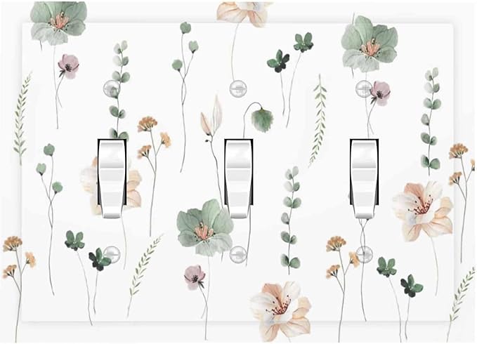 Decorative Switch Plates Watercolor Floral Botanical Flowers 3 Gang Wall Plate Triple Toggle Light Switch Cover Faceplate Electrical Wall Panels For Living Room Bed Room Decor