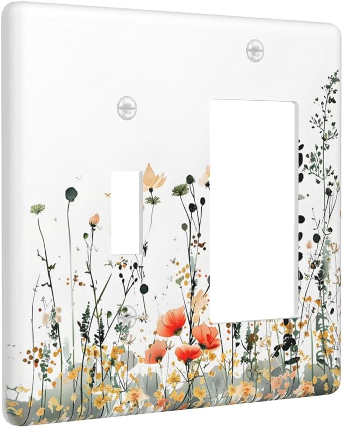 Vintage Country Style Watercolor Leaves Wildflowers Floral Outlet Covers 1 Toggle 1 Rocker Combination Decorative Wall Plate Electrical Switch Plates Light Switch Cover Plate for Bedroom Living Room