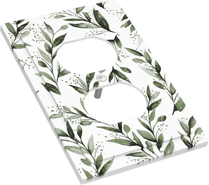 Green Leaf Olive Leaf Sage Floral Outlet Covers 1 Gang Duplex Light Switch Cover Decorative Switch Plates Electrical Receptacle Faceplate Wall Plate for Bedroom Living Room Decor
