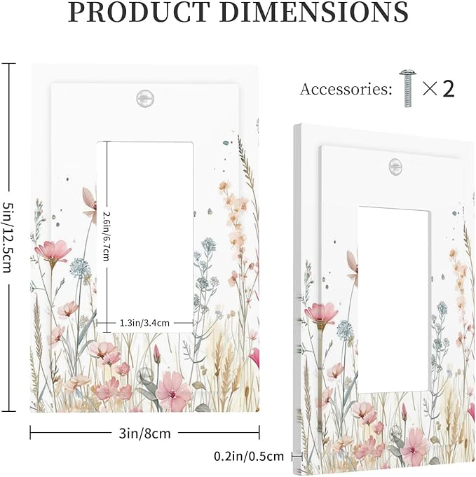 Watercolor Wildflower Pink Flower Plant Floral Decorative Outlet Covers 1 Gang Single Rocker Light Switch Cover Plate Wall Plates GFCI Faceplate for Bedroom Living Room Decor