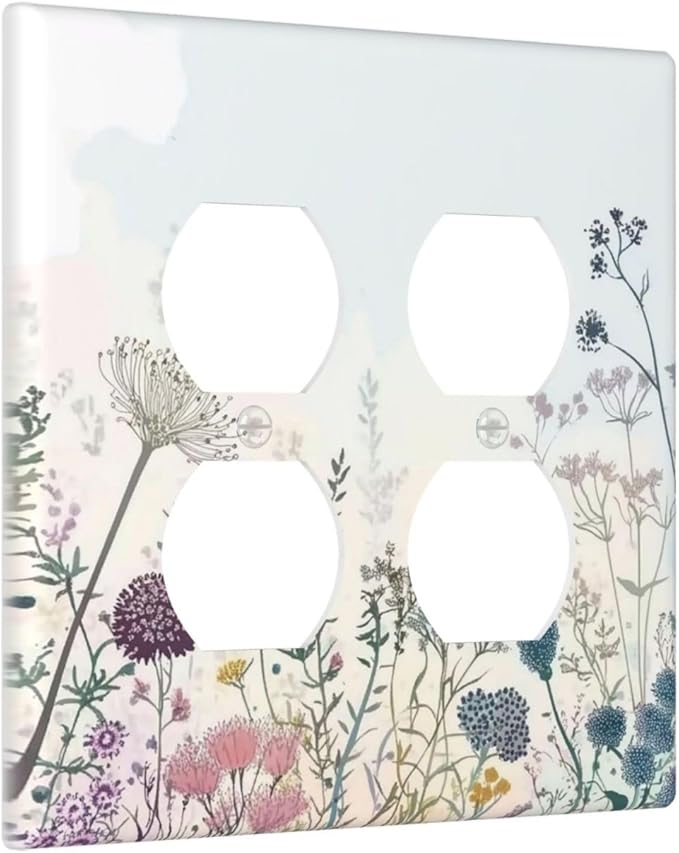 Colorful Wildflower Watercolor Dandelion Floral Outlet Covers 2 Gang Double Duplex Decorative Light Switch Covers Electrical Wallplates Socket Faceplate For Cabin Home Decor