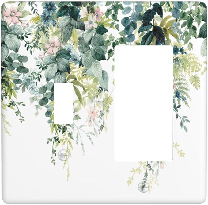 Colorful Plant Flower Sage Eucalyptus Leaves Outlet Covers 1 Toggle 1 Rocker Combination Decorative Wall Plate Electrical Switch Plates Light Switch Cover Plate for Bedroom Living Room Decor