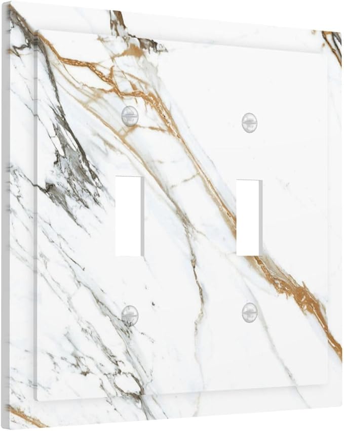 White Gold Marble Modern Abstract Luxury Print Decorative Switch Plates 2 Gang Double Toggle Outlet Light Switch Cover Wall Plate Electrical Faceplate for Bathroom Kitchen Decor