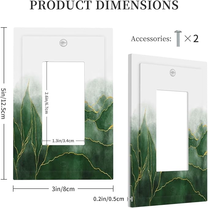 Light Switch Cover Plate Green Gold Leaf Marble Modern Abstract 1 Gang Outlet Covers Single Rocker Decorative Switch plates Electrical Wall Plates GFCI Receptacle for Kitchen Bathroom Decor