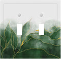 Light Switch Cover Plate Green Gold Leaf Marble Modern Abstract 2 Gang Double Toggle Decorative Switch Plates Plug Cover Wall Plates Electrical Faceplate for Kitchen Bathroom Decor