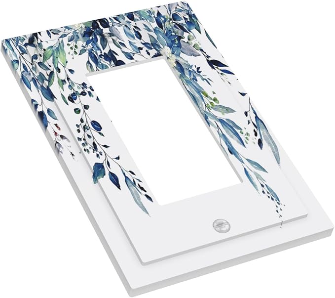 Blue Eucalyptus Watercolor Leaves 1 Gang Rocker Light Switch Plate Green Plant Single Decora Outlet Wall Plate Cover Faceplate Decorative Switchplate GFCI for Bathroom Living Room Bedroom Decorate
