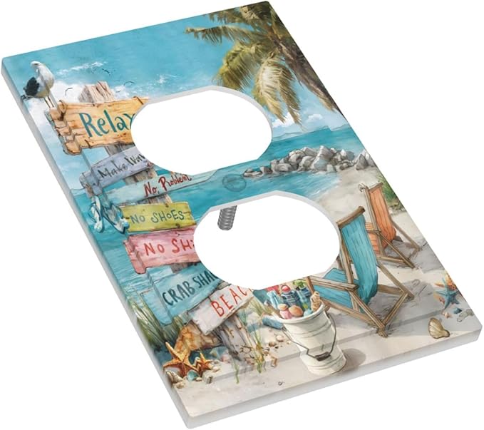 Ocean Beach Tropical Palm Tree Coastal Seaside Outlet Covers 1 Gang Duplex Light Switch Cover Decorative Switch Plates Electrical Receptacle Faceplate Wall Plate for Kids Room Living Room Decor
