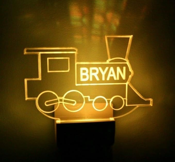 MIRROR MANIA Night Light Multi Color Personalized LED Plug-in, Ultra-Slim Touch Night Light Smart Dusk to Dawn Sensor, Kids Children's Bedroom Kitchen Bathroom Hallway Play Room Variations (Train)