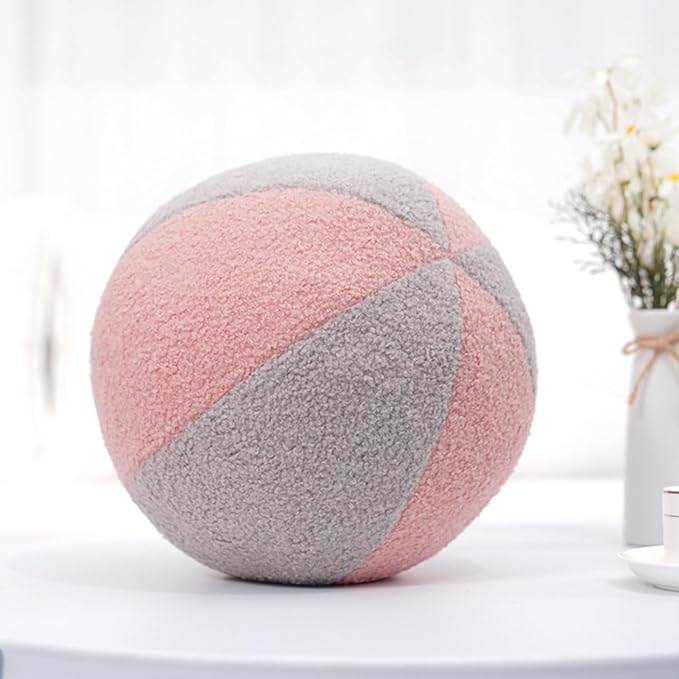 12 Inch Round Hugging Pillow Plush Toy Soft Plushies Throw Pillows Kids' First Ball Plush Toys for Home Decor Or Gift for Kids and Lovers (Pink&Gray)