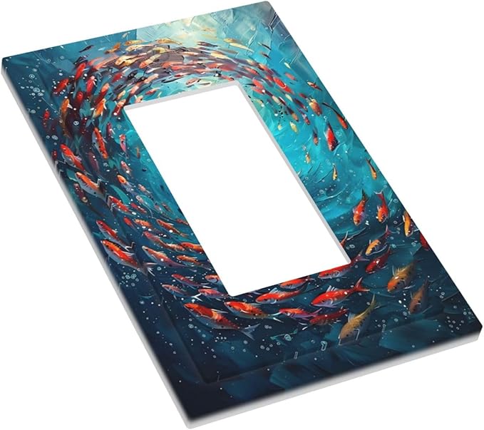 Ocean Fish School Of Fish Vortex Deep Sea Decorative Outlet Covers 1 Gang Single Rocker Light Switch Cover Plate Wall Plates GFCI Faceplate for Kids Room Bedroom Decor