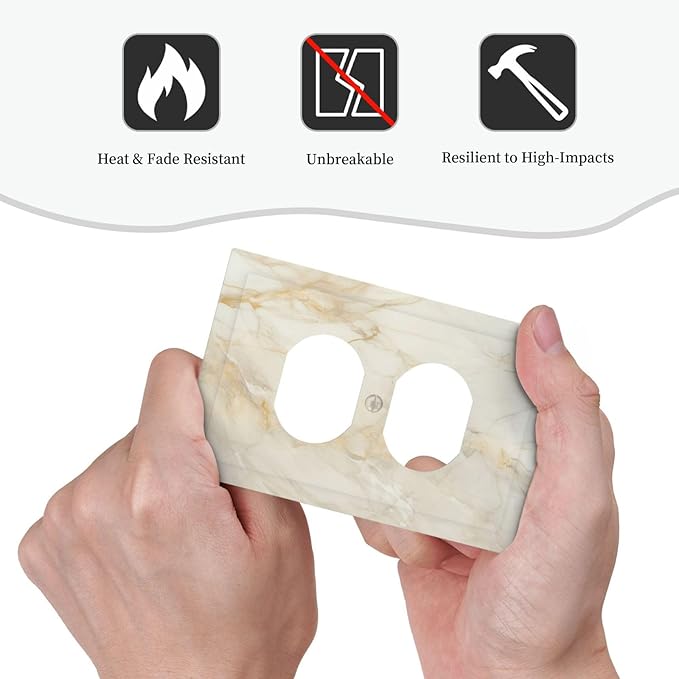 Decorative Outlet Covers Beige Gold Marble Abstraction Morden Art 1 Gang Duplex Light Switch Cover Plate Electrical Switch plates WallPlates Socket Covers for Kitchen Bathroom Decor