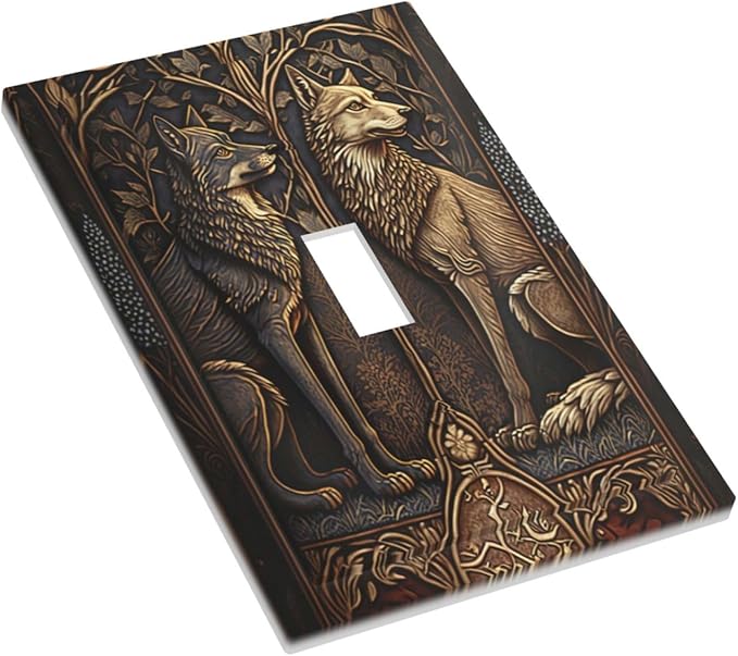Medieval Wolves Animal Vintage Print Decorative Light Switch Cover 1 Gang Single Toggle Device Electrical Faceplate Switchplates Decorator Outlet Wall Plate for Farmhouse Home Decor
