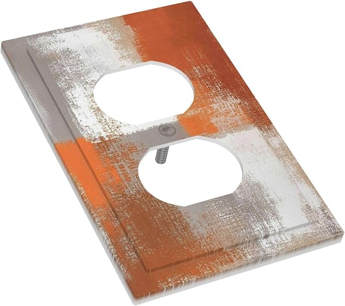 Orange Grey Abstract Art Oil Painting Outlet Covers 1 Gang Duplex Light Switch Cover Decorative Switch Plates Electrical Receptacle Faceplate Wall Plate For Home Farmhouse Decor