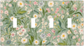 Decorative Switch Plate Cover with Vintage Wildflowers & Daisies on Light Green Background Design 4 Gang Artistic Wall Plate Unique Quad Toggle Light Switch Covers