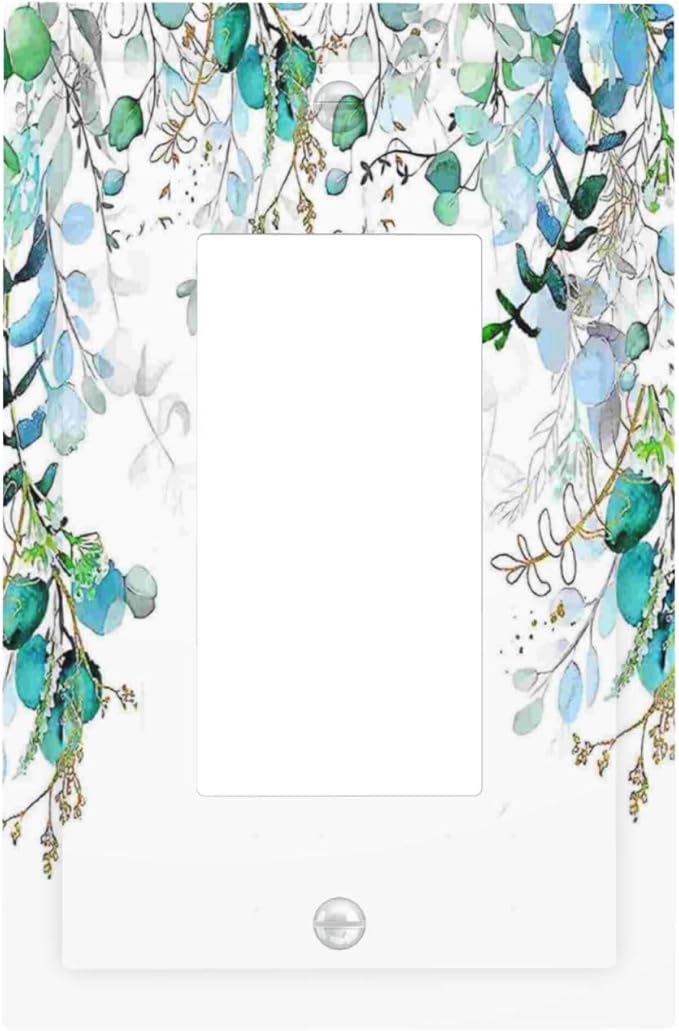 Decorative Outlet Covers Bohemian Green Eucalyptus Leaf Pine Leaves 1 Gang Single Decora GFCI Device Light Switch Covers Plate 1 Rocker Wall Plate Jumbo Switch Cover Plate