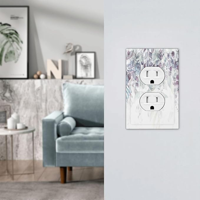 Hazy Leaves Ivy Nature Plants Eucalyptus Leave Outlet Covers 1 Gang Duplex Light Switch Cover Decorative Switch Plates Electrical Receptacle Faceplate Wall Plate for Bedroom Home Decor