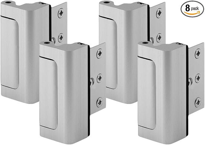 Defender Security Satin Nickel U 10827 Door Reinforcement Lock – Add Extra, High Security to Your Home and Prevent Unauthorized Entry – 3” Stop, Aluminum Finish, 8-Pack