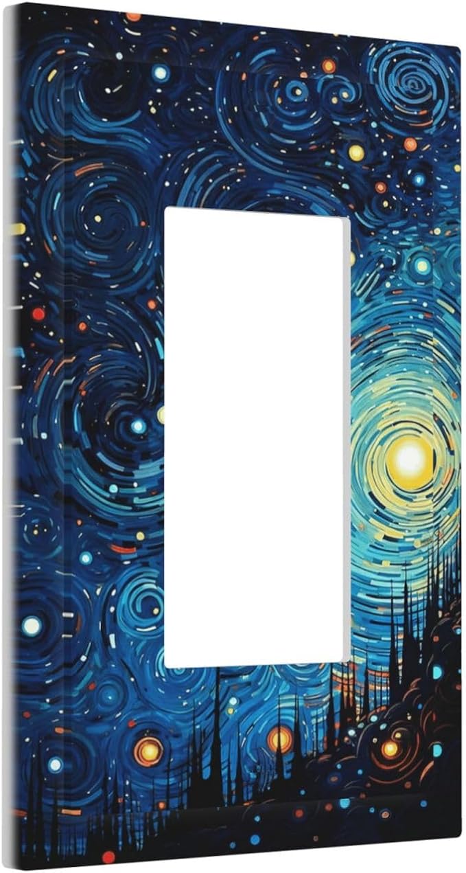 Decorative Outlet Covers Abstract Starry Night Style 1 Gang Single Rocker Light Switch Cover Plate GFCI Wall Plates Electrical Switch Plate Cover for Home living Room Decor
