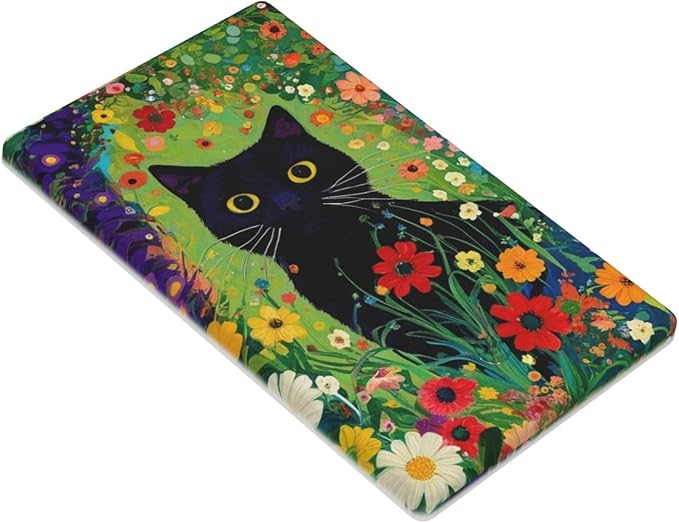Decorative Art Light Switch Covers BlackCat&Flowers 1 Gang No Device Blank Switchplate Electrical Faceplate for Home Decor