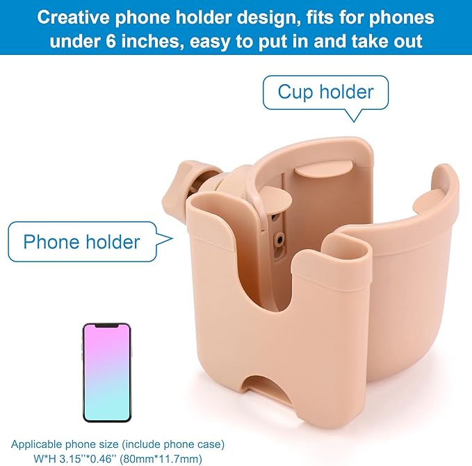 Accmor Stroller Cup Holder with Phone Holder, Bike Cup Holder, Universal Cup Holder for Uppababy Nuna Doona Strollers, 2-in-1 Cup Phone Holder for Stroller Bike Accessory