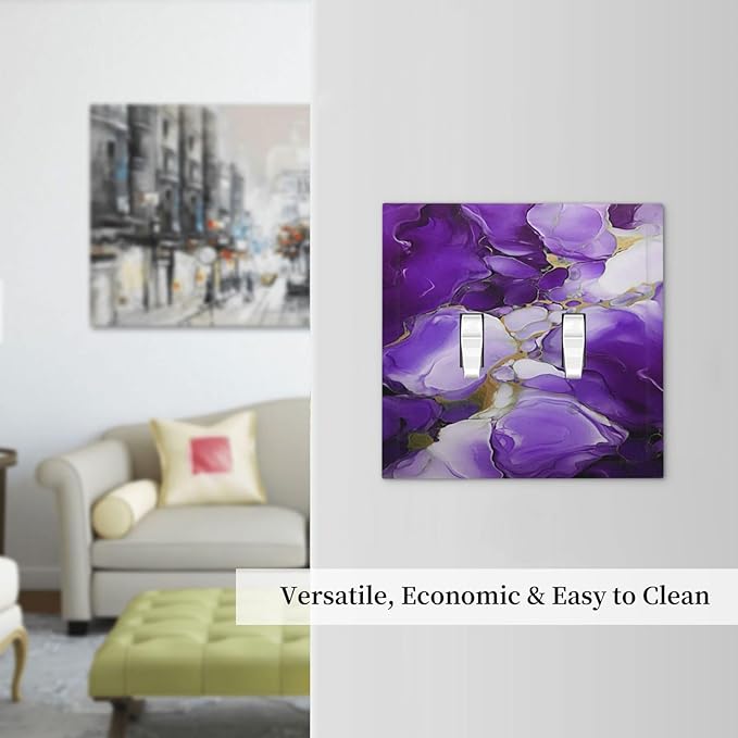 Decorative Light Switch Cover Abstract Luxury Purple Gold Marble Textures 2 Gang Wall Plate Oversized Double Toggle Two Switch Wall Cover Dual Device Electrical Face Plate
