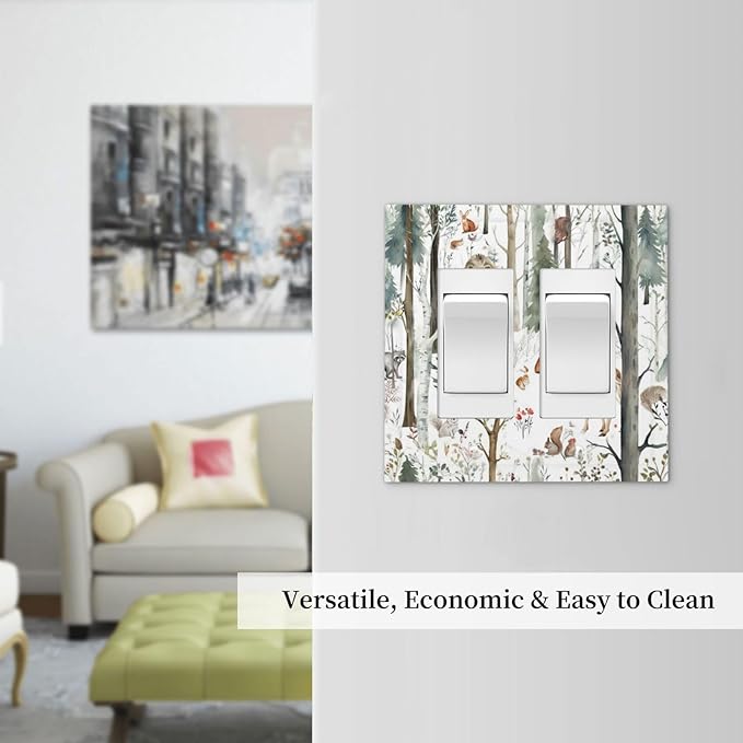 Snow Bear Fox Deer Forest Squirrel Wild Life Animal Decorative Outlet Covers 2 Gang Double GFCI Rocker Electrical Wall Panels Light Switch Cover Plate for Farmhouse Kids Room Decor