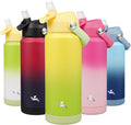 Konokyo Insulated Water Bottle with Straw Lid,24 oz Stainless Steel Vacuum Metal Bottle with Silicone Handle,Lime