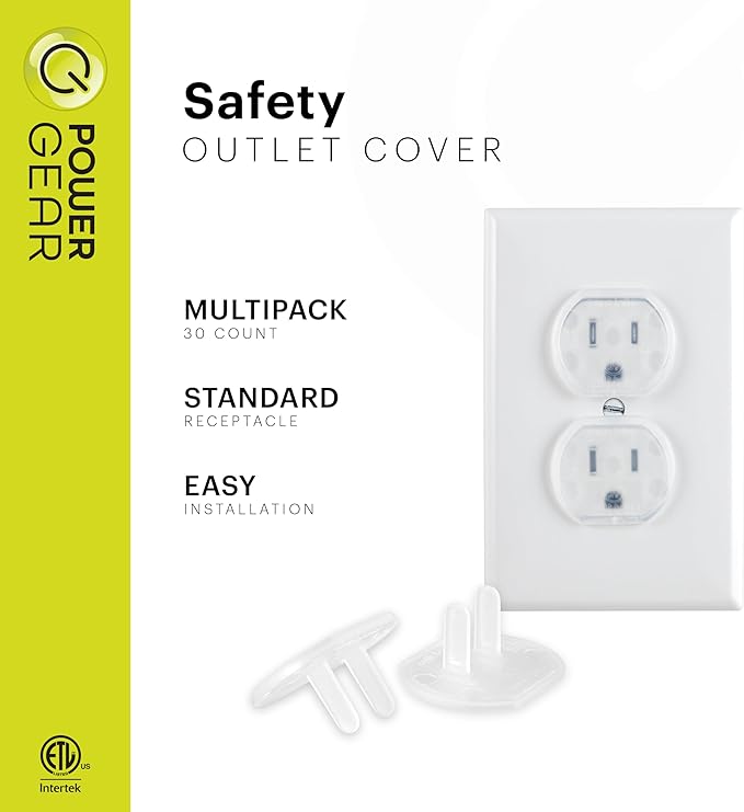 Power Gear Child Safety Electrical Outlet Covers, 30 Pack, Tamper‑Resistant Plug Protectors for Standard Wall Outlets, Baby‑Proof & Child‑Proof Safety Caps, Clear, 51175