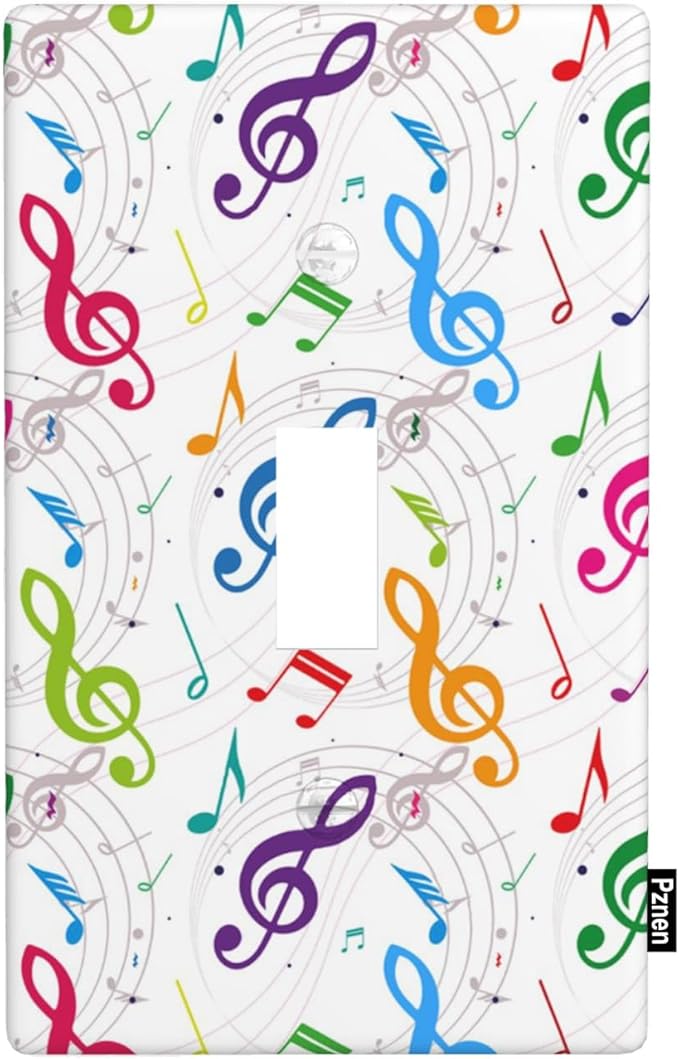 Colored Music Notes Light Switch Cover Plate Music Theme Single Toggle Wall Plate 1 Gang Switchplate Home Decor for Living Room Kitchen 4.5"x 2.76"