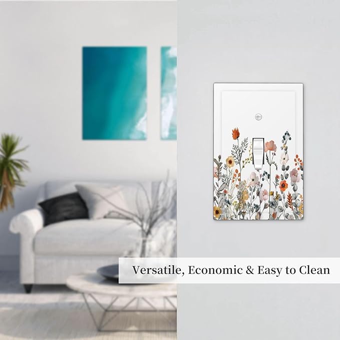 Decorative Light Switch Cover Colorful Wildflowers Boho Vintage Floral 1 Gang Single Toggle Device Electrical Faceplate Switchplates Decorator Outlet Wall Plate For Bed Room Living Room