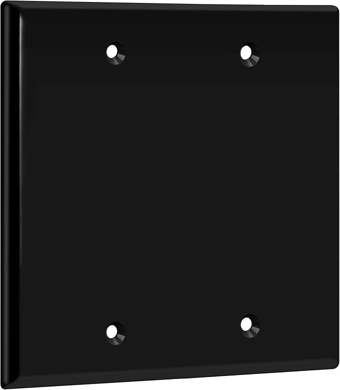 ENERLITES Double Blank Device Wall Plate, Gloss Finish, Standard Size 2-Gang 4.50" x 4.57", Polycarbonate Thermoplastic, 8802-BK, Black