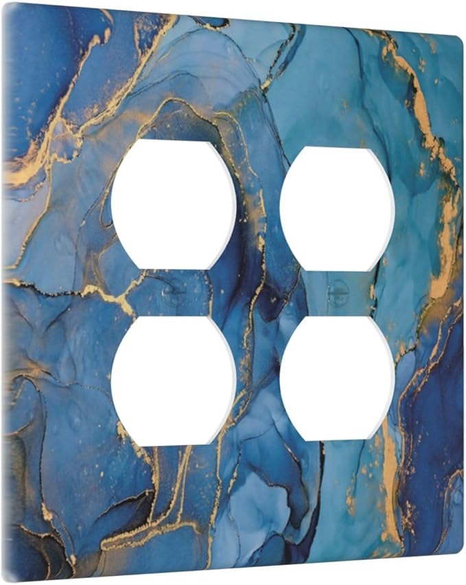 Decorative Outlet Covers Blue Marble Modern Ombre Watercolor Ink Art 2 Gang Double Duplex Light Switch Cover Wall Plates Electrical Socket Cover Art Faceplate for Bedroom Bathroom