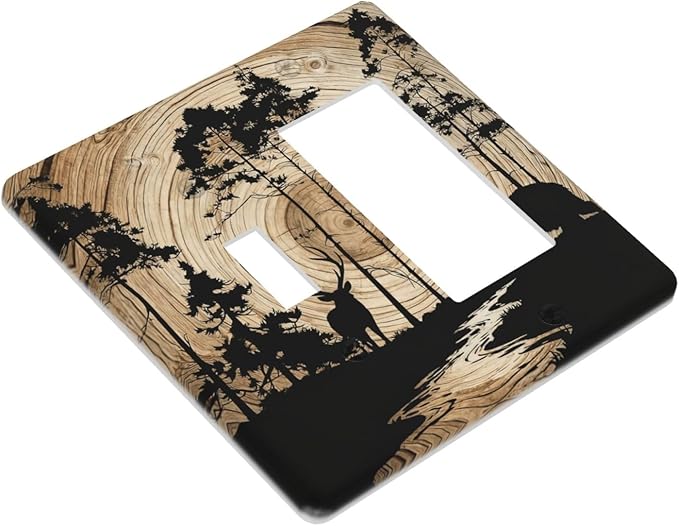 Rustic Forest Antler Black Bear Deer Silhouettes Outlet Covers 1 Toggle 1 Rocker Combination Decorative Wall Plate Electrical Switch Plates Light Switch Cover Plate for Farmhouse Home Decor