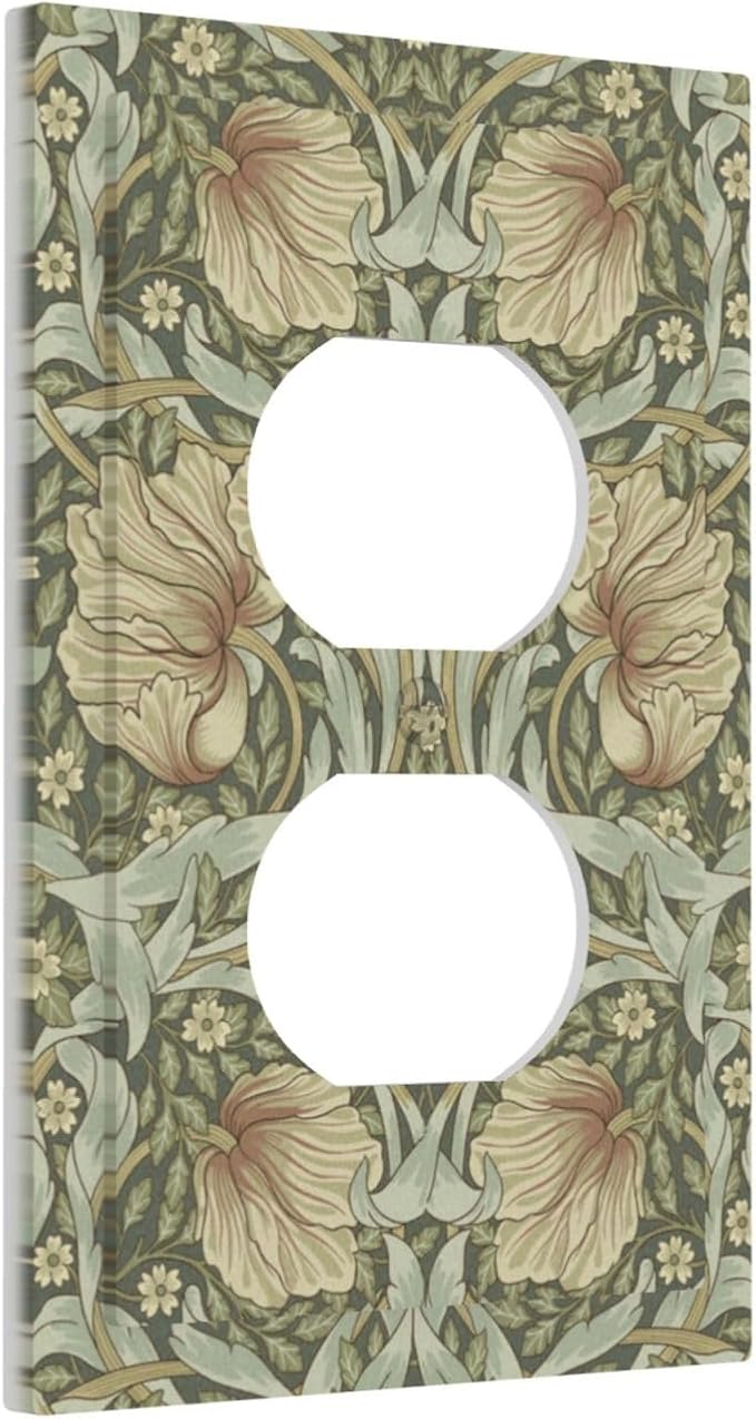 William Morris Pimpernel Flowers 1 Gang Electrical Duplex Outlet Covers Vintage Floral Green Botanical Receptacle Light Switch Cover Plate Decorative for Country Country Bedroom Home Décor