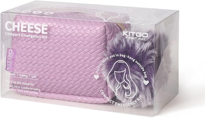 Kitgo Mini First Aid Emergency Clutch Kit -Mother Day Gift Compact Safety Pouch Party Bag with 27 Essential Items for Girl Lady Mother Wife Nurse for Girl Lady Mother Wife Nurse