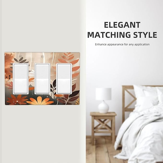 Boho Minimalist Vintage Wildflowers Plant Floral Art Watercolor Light Switch Covers 3 Gang Rocker Decorative Triple Outlet Wall Plate Cover Switchplate Electrical Gfci for Bedroom Living Room