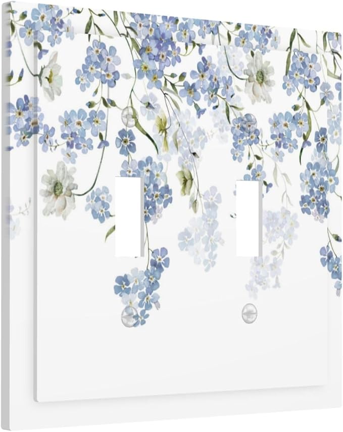 Hydrangea Blue Flowers Watercolor Floral Decorative Switch Plates 2 Gang Double Toggle Outlet Light Switch Cover Wall Plate Electrical Faceplate for Bed Room Living Room Decor
