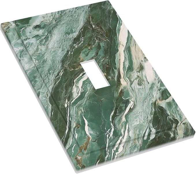 Decorative Switch Cover Plate with Modern Luxury Green Marble Texture Design Single Gang Toggle Switch Plate Light Switch Covers Artistic Faceplate for Kitchen Bathroom Decor