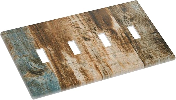 Brown Wood 4 Gang Light Switch Cover Decorative Quad Toggle Wall Plate Decorative Electrical Faceplate for Kitchen Home Barn Farmhouse Decorate Large 8" x 4.5
